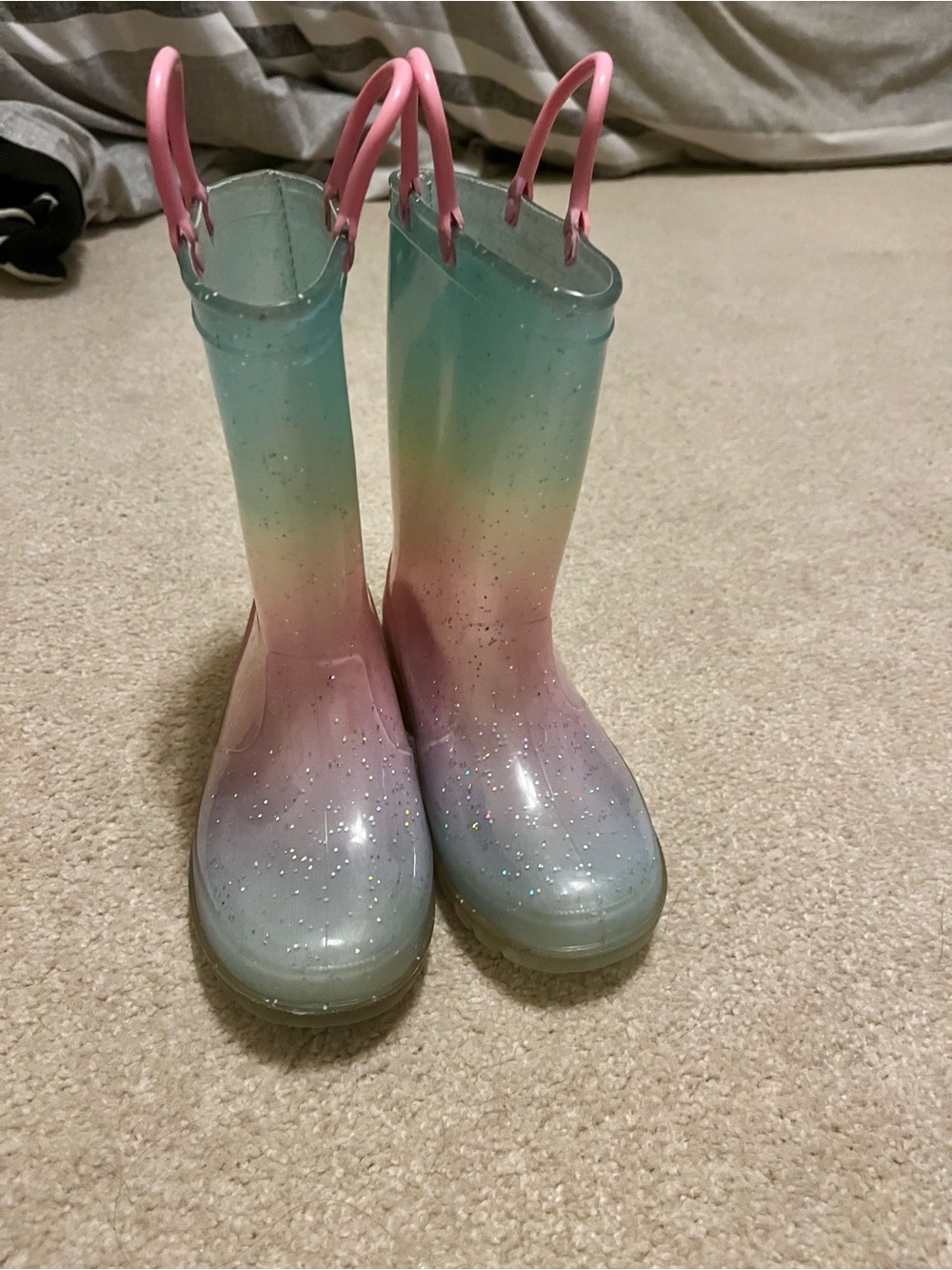 Cat & Jack Pastel Rainbow Glitter Kids Rain Boots with Pink Handles